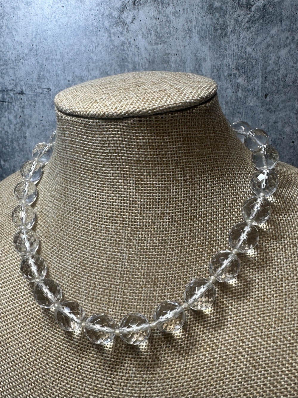 Clear Quartz Tied Bead Necklace Choker with Lobster Clasp